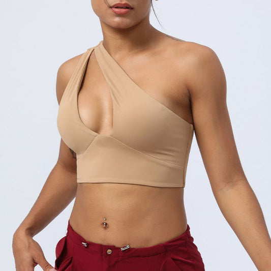 Angled one-shoulder sports yoga bra