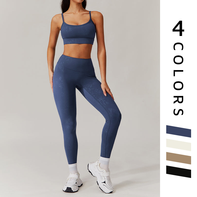 gold stamping Thin straps sports Bra + High-waist leggings 2-piece set