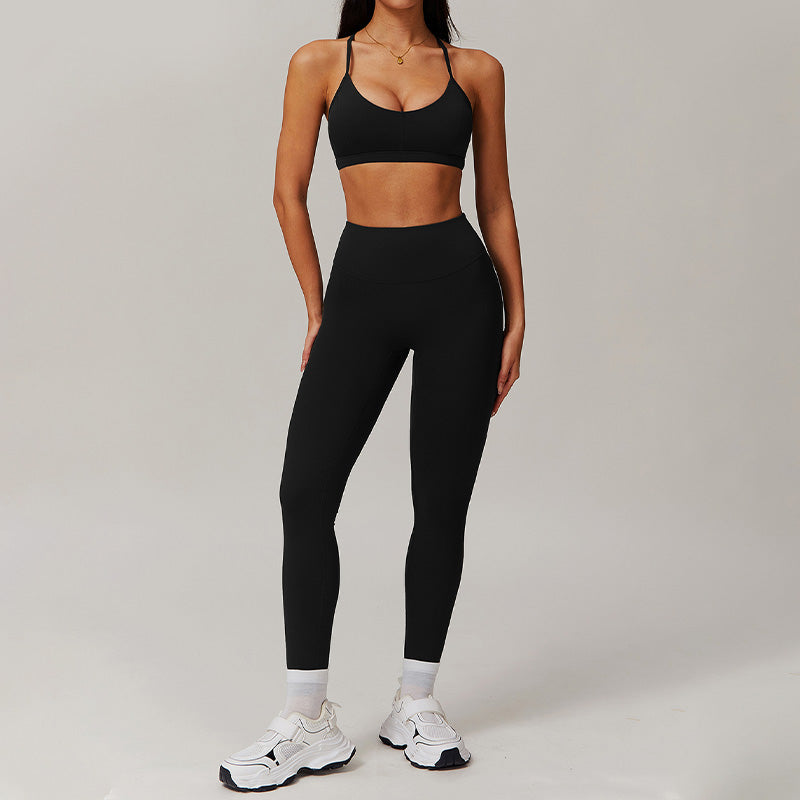 Thin straps sports Bra + High-waist leggings 2-piece set