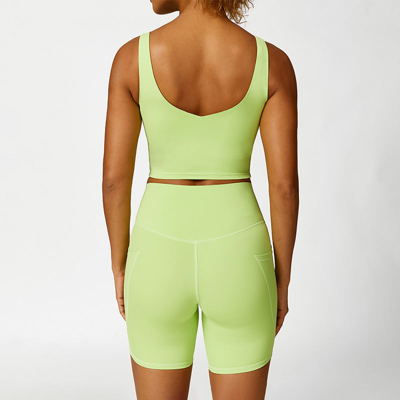 Skinny Wide Straps Yoga Tank Top + Shorts 2-Piece Set