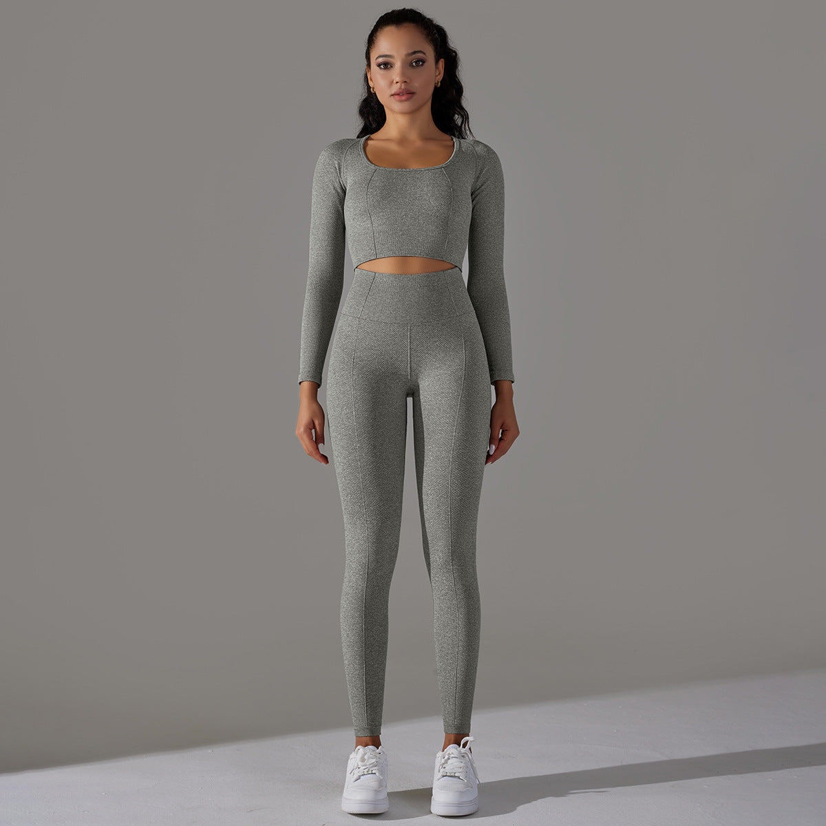 Seamless long-sleeved top &  leggings 2-piece set