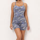 Camo printed solid color short sports jumpsuit