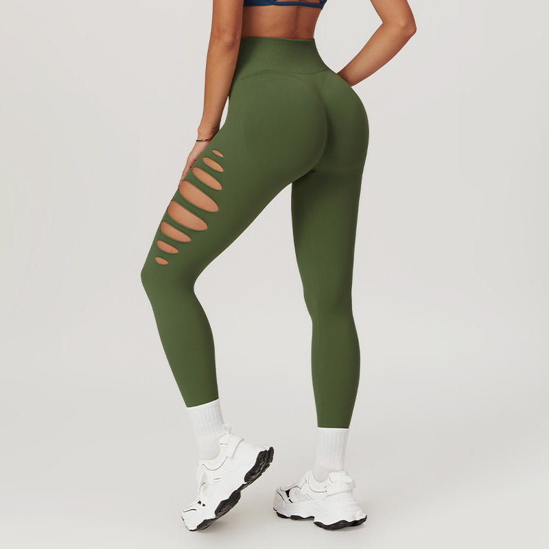 Seamless High Waist Ripped Hole Sports Leggings