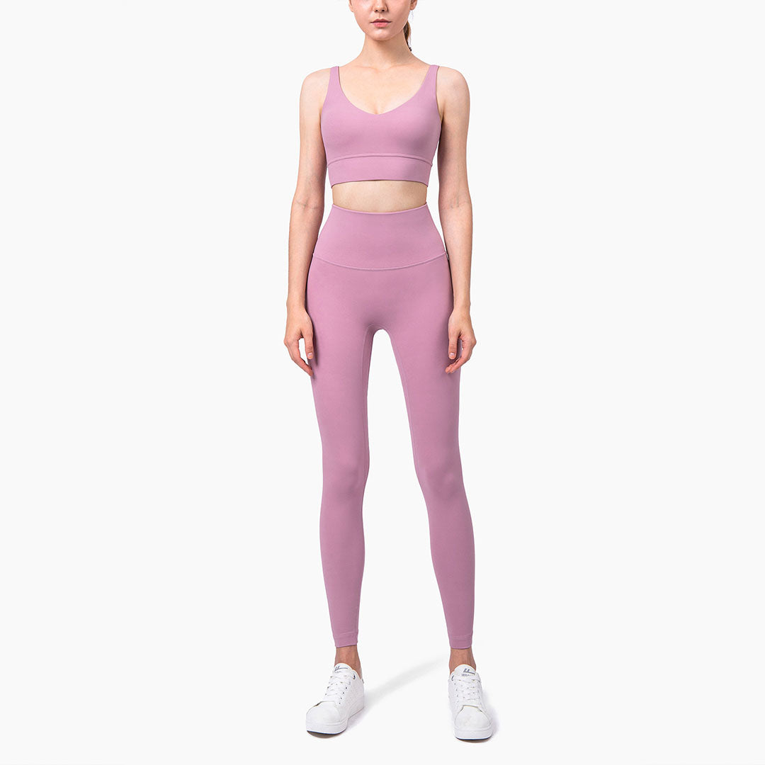 Solid color sports bra + Legging two-piece set