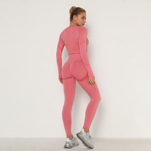 Seamless pleated yoga suit two-piece