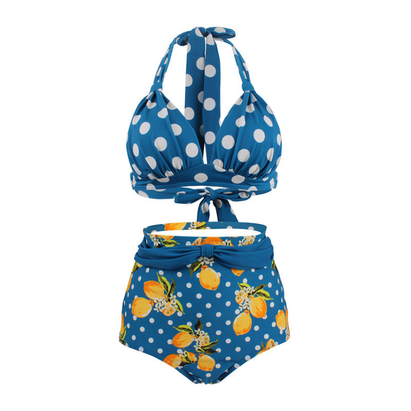 Polka dot plus size high waist swimsuit with straps