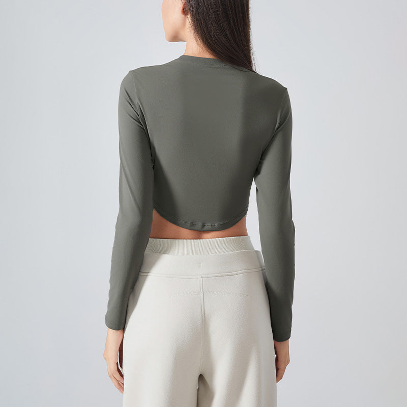 Nude Breathable Outdoor Long Sleeve Crop Top