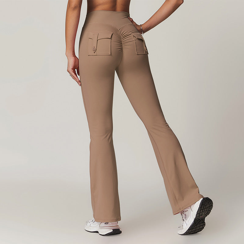 Nude skinny flared leg pants with cargo pockets