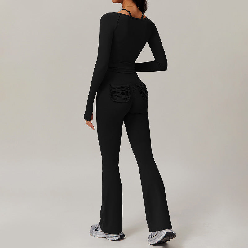 Long Sleeve Fitness jacket + Flared Leg pants 2-piece set