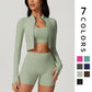 Breathable Yoga Bra + High-waisted Shorts + Jacket 3-piece Set