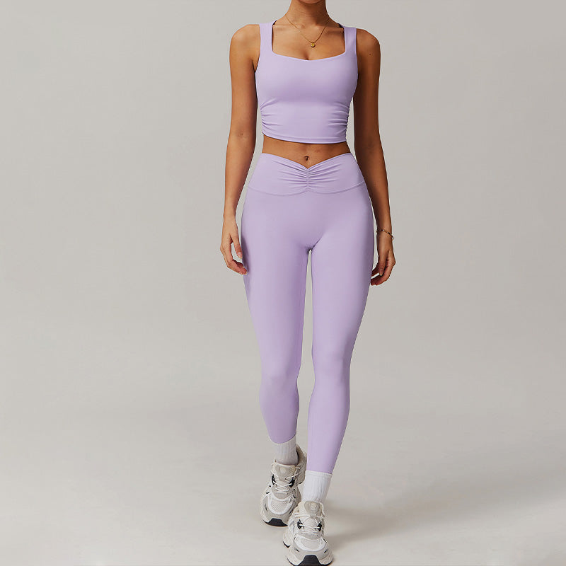 Breathable tight back tank tops+High-waisted hip-lifting leggings 2 pieces set