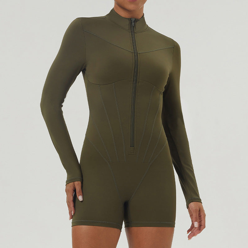 Half Zipper One-Piece Long Sleeve Fitness Jumpsuits