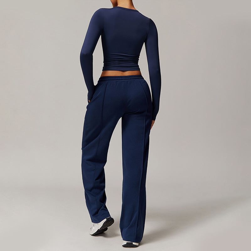 High resilience Long Sleeve V Neck Top+ Casual Straight Leg Sweatpants