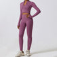 High waist elastic yoga jacket three-piece set