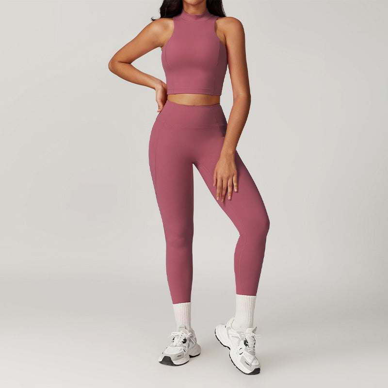 Solid Color Wide Strap Sports Tank Top + Leggings  2-piece Set