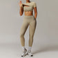 Threaded seamless short sleeve top+ bra+tight leggings 3 pieces set