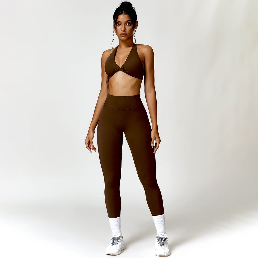 Quick-drying halterneck bra & sports trousers 2-piece set