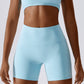 Solid color high-waisted sports shorts