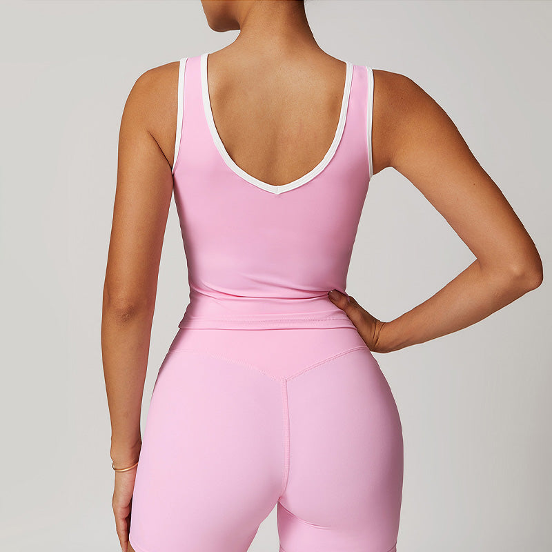 Tight nude contrasting color sports tank top