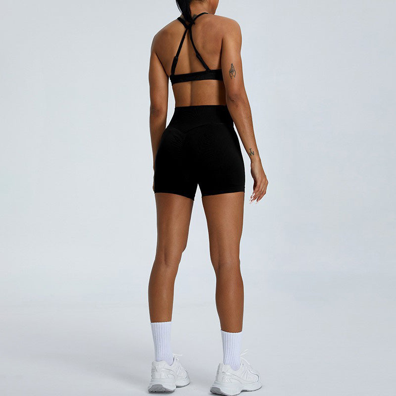 New pleated sports bra & seamless shorts sets