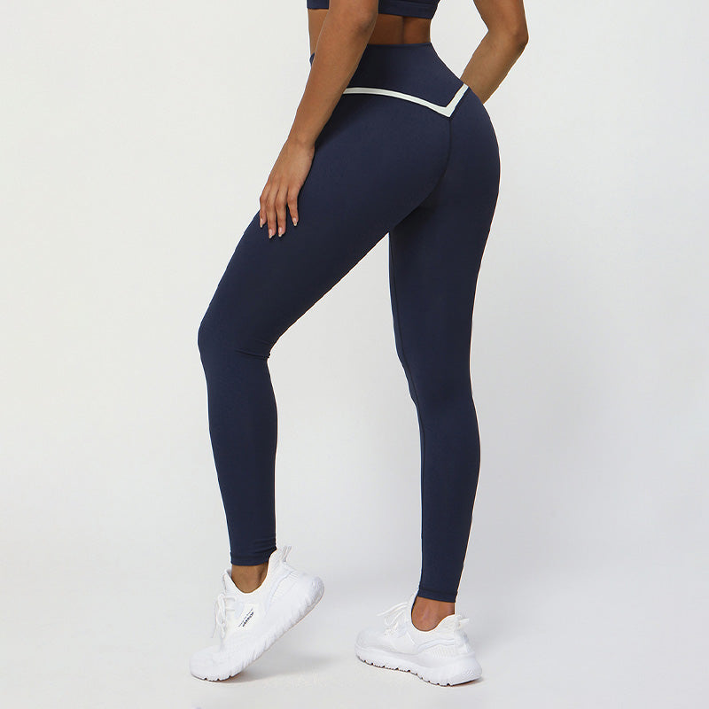 Contrasted Color cross V-waist tight sports leggings