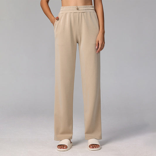 High Waisted Loose Drawstring Straight Leg Full-Length Pants