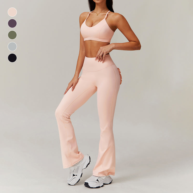 Thin straps sports Bra + Flared Leg pants 2-piece set