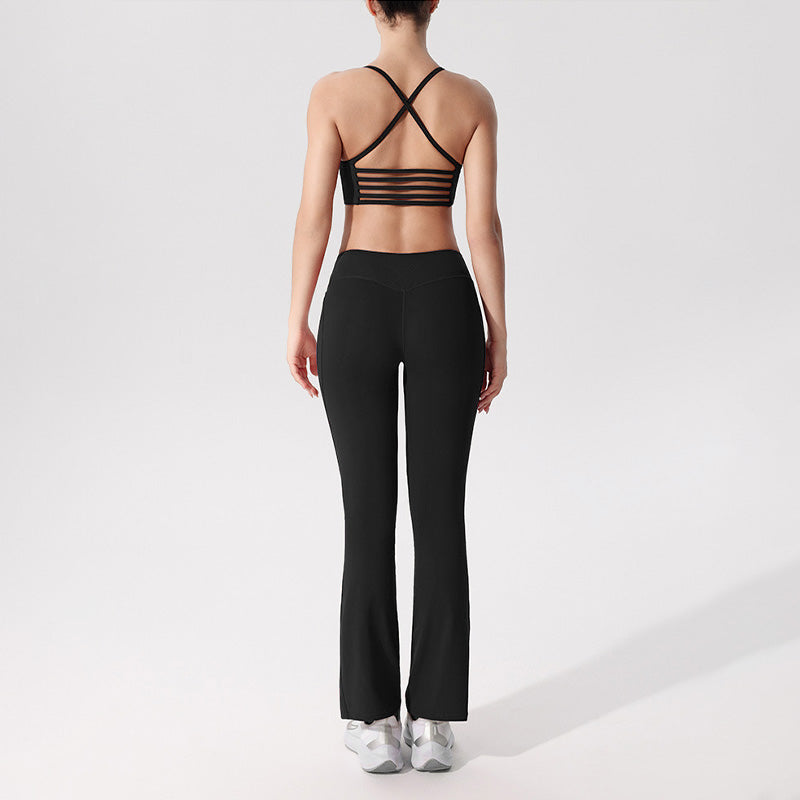 Cross-back Sexy Bra + High Resilience Pilates Flared Leg Pants 2-piece Set