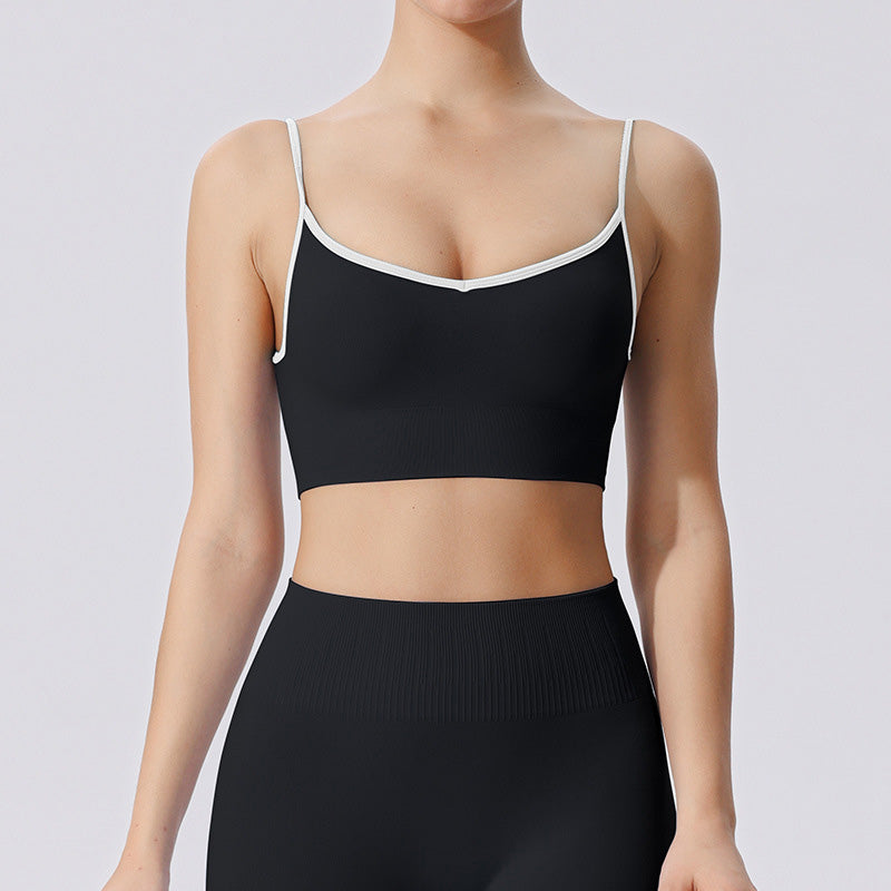 Contrasted Seamless Snug Fit Thin Straps Yoga Bra