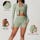 Breathable Yoga Bra + High-waisted Shorts + Jacket 3-piece Set