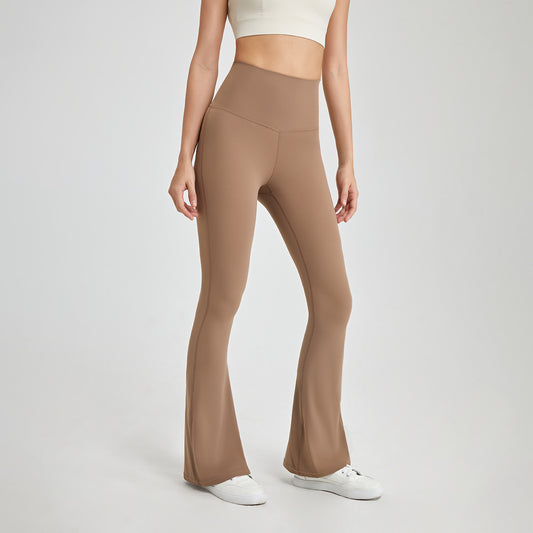 Pantalon évasé taille haute de couleur unie