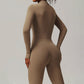 Nude Quick-Dry Stand Collar Zipper Fitness Jumpsuits