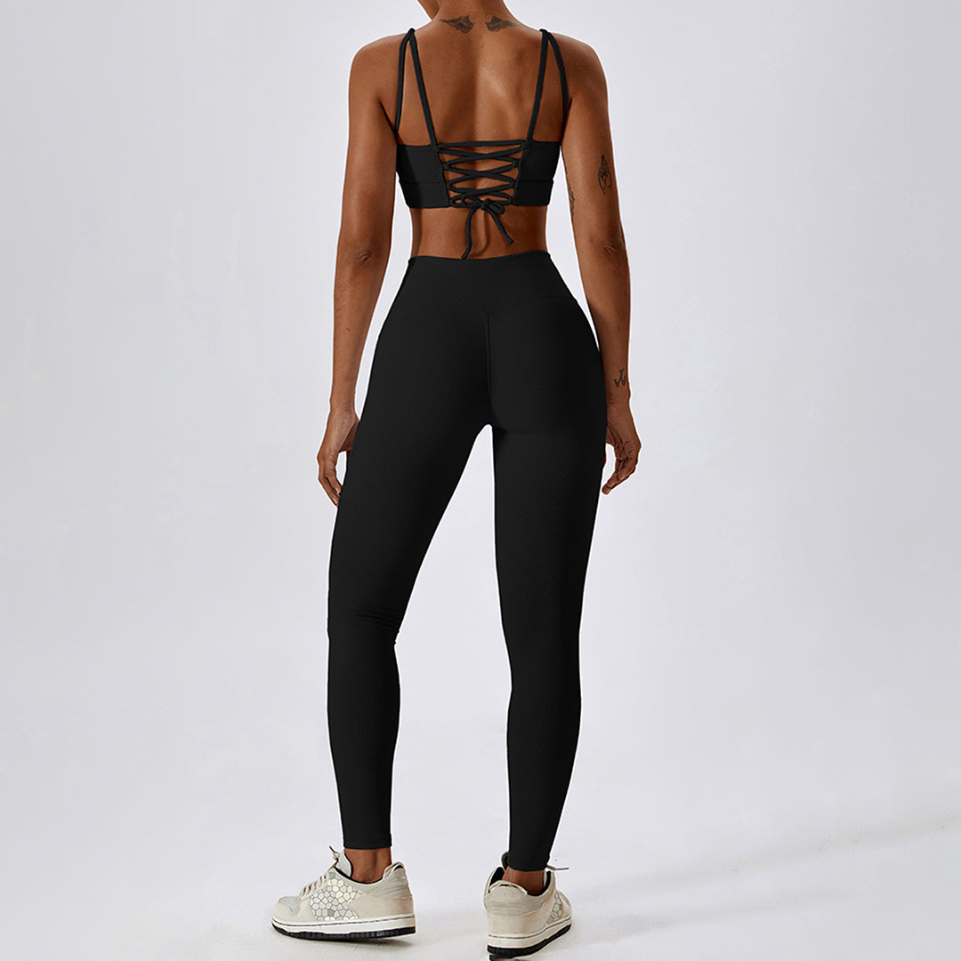 Crossed back high waist yoga 2-piece suit