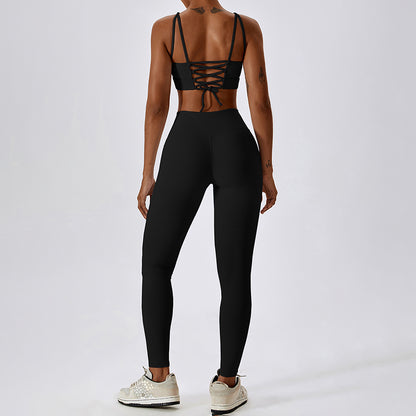 Crossed back high waist yoga 2-piece suit