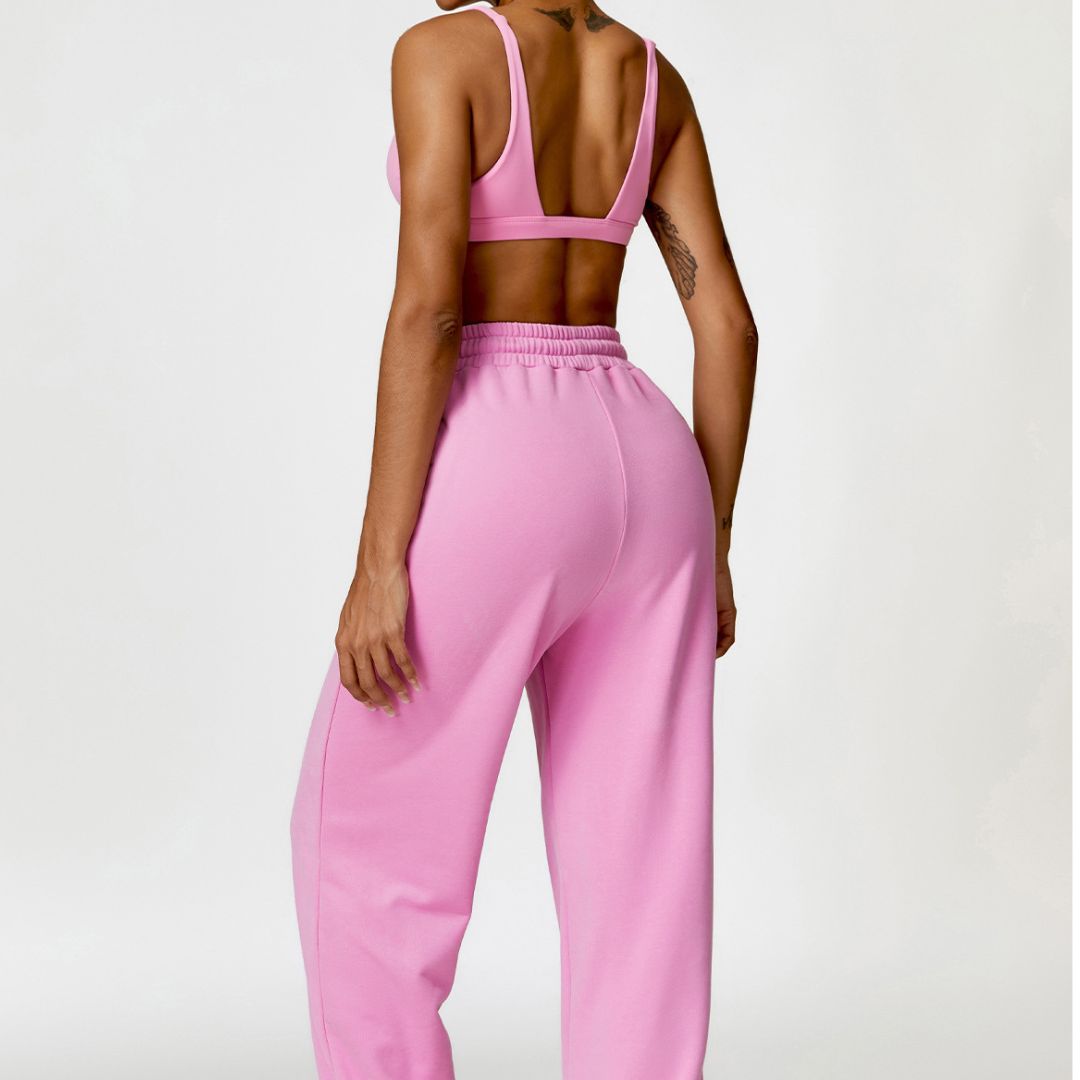 Triangle cup sports bra & jogging bottoms 2-piece set