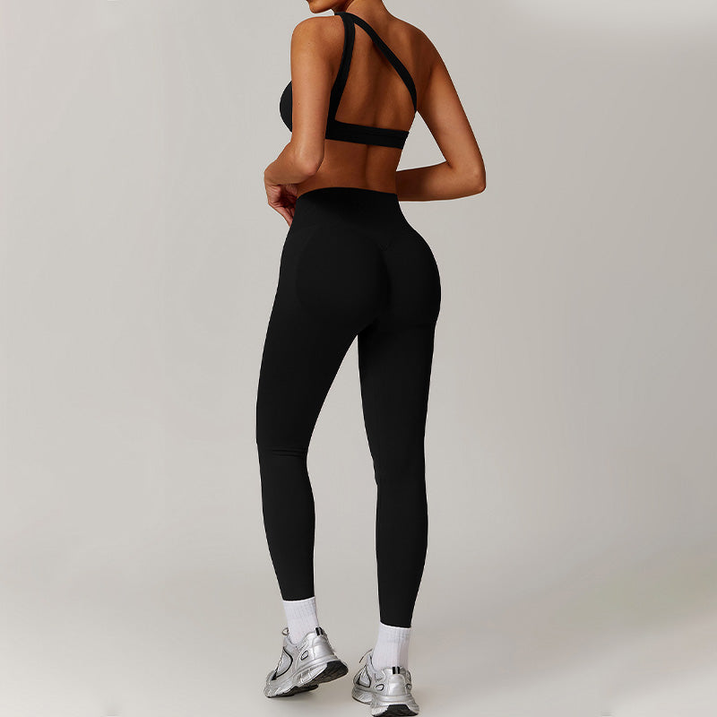 Nude Hollow out Fitness Bra + High waist leggings 2-pieces set