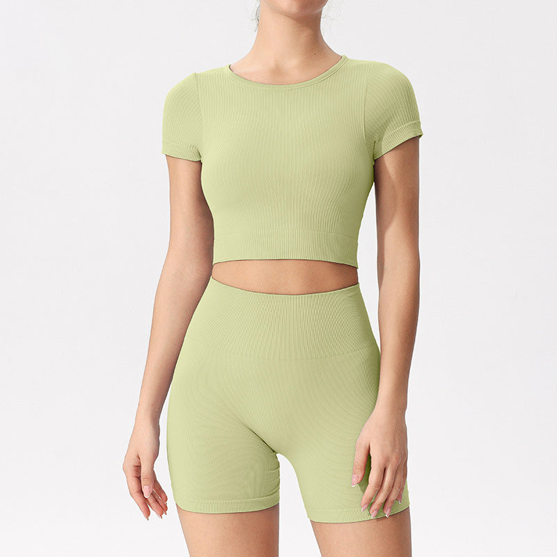 Seamless Quick Dry Yoga Crop Top + Shorts 2-Piece Set