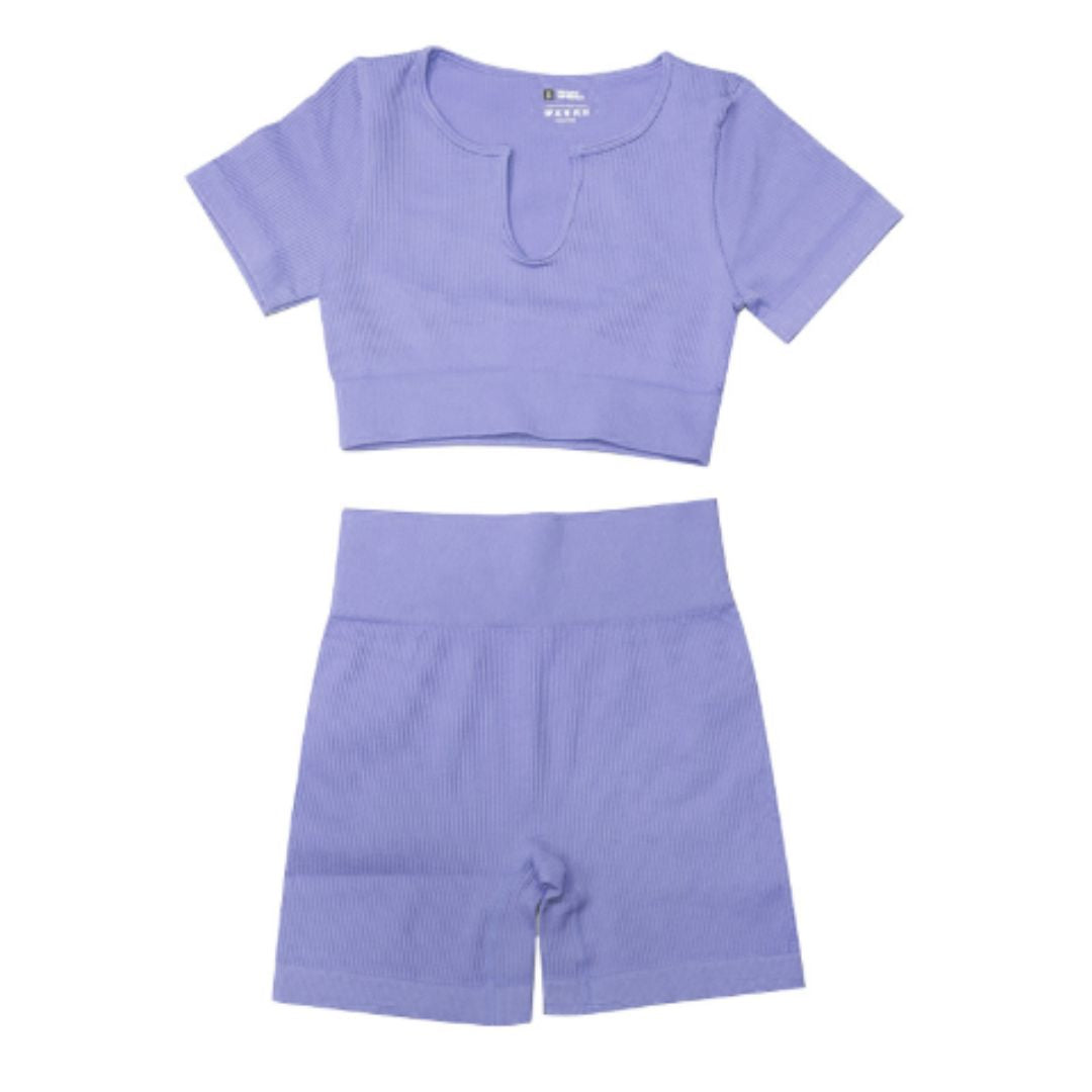 Quick-drying threaded seamless short sleeve two-piece set