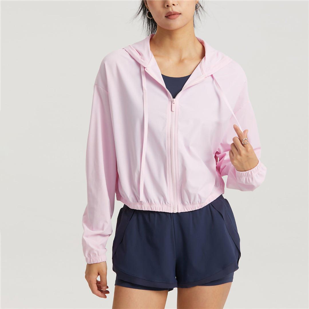 Lightweight zip-up hooded track jacket