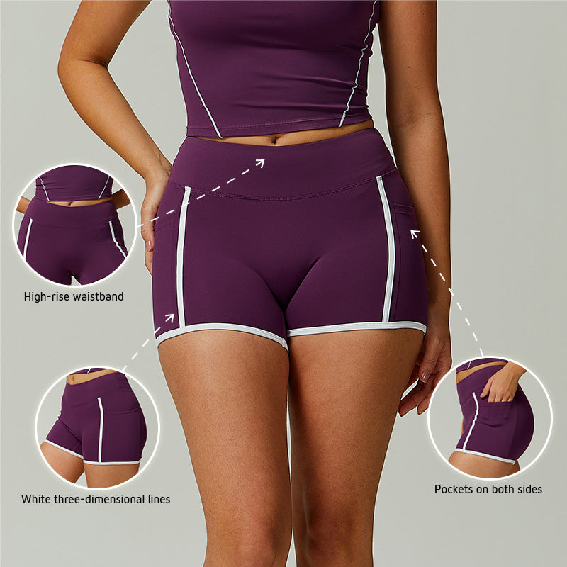 High waisted nude yoga shorts with pockets