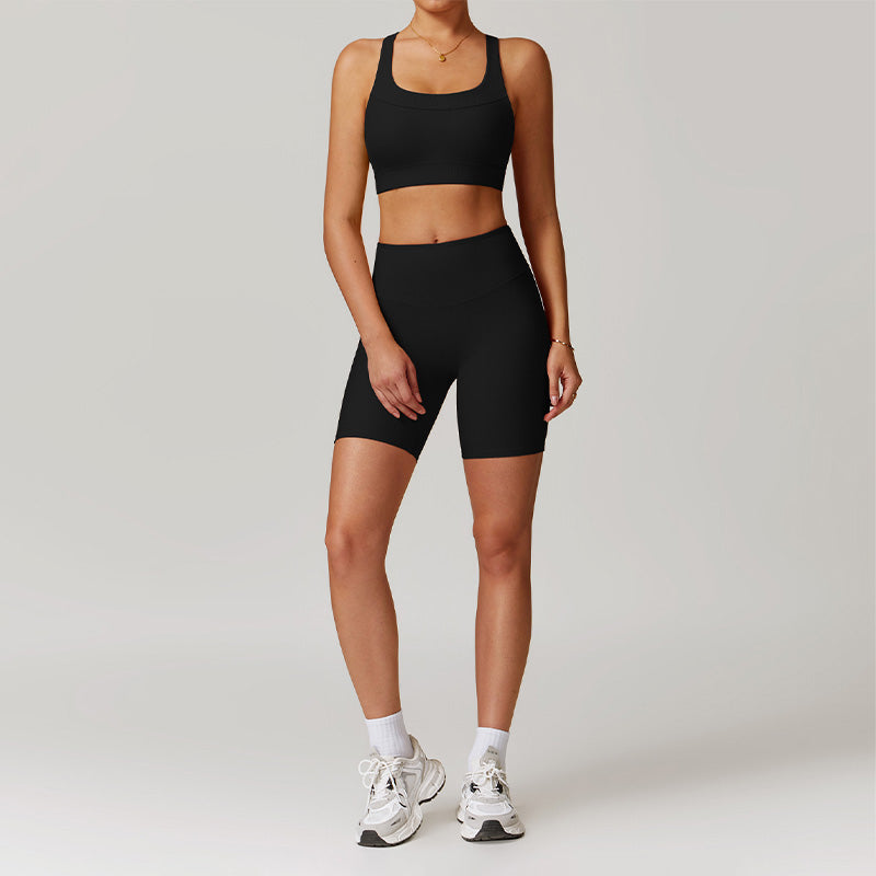 Quick-Dry Racerback Sports Bra + High-Waist Shorts 2-Piece Set