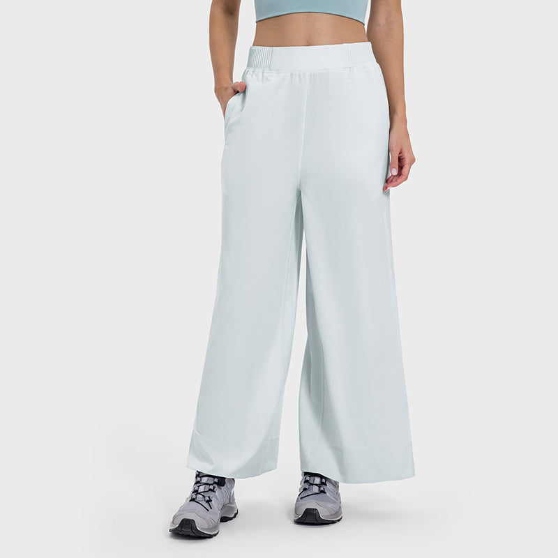 Side pockets waist-cinched wide-leg pants