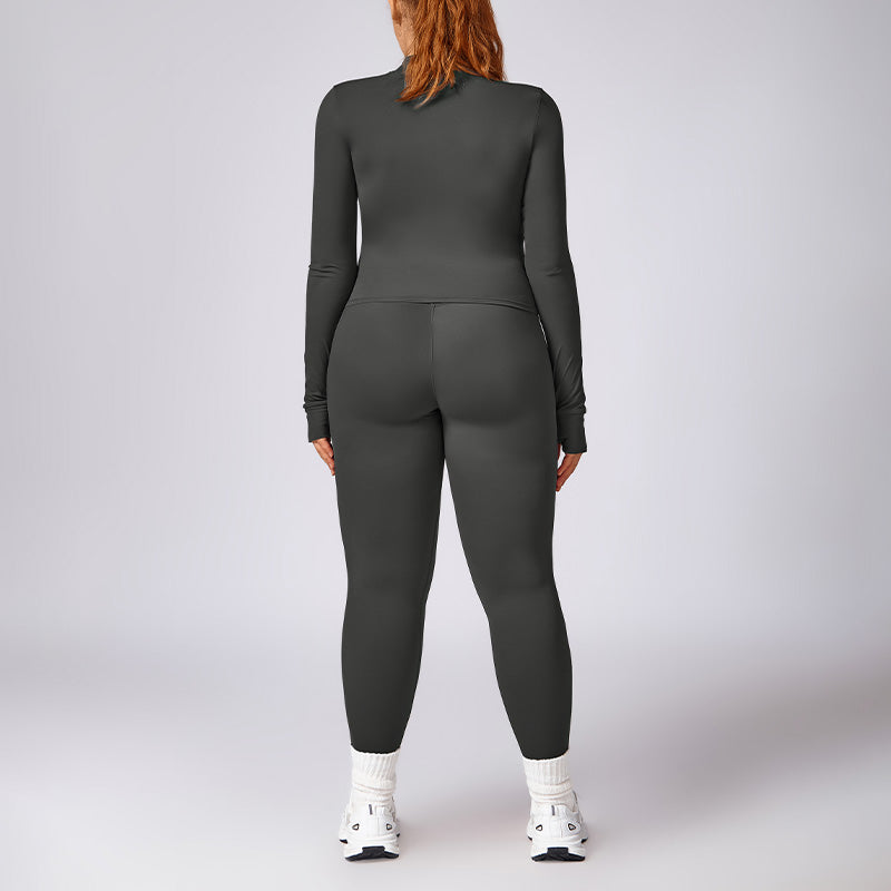 Plus Size Quick Dry Zip-Up Sports Long Sleeve + legging 2-piece set