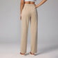 High Waisted Loose Drawstring Straight Leg Full-Length Pants