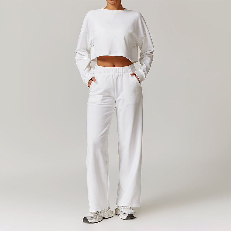 Casual high-waisted straight leg sweatpants and loose sweatshirts Set