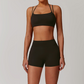 Nude halter double straps sports Bra + High-waist shorts 2-piece set