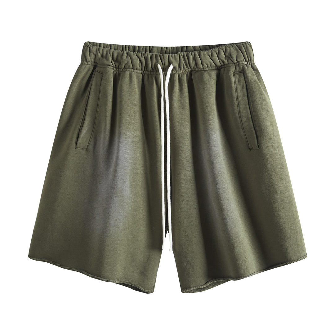 Solid color washed drawstring casual shorts