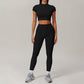 Quick-Dry Short sleeve sports crop top + High-waist legging 2-piece set