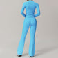 Stand collar zipper long sleeve jacket+High-waisted hip-lifting bell-bottom pants 2 pieces set