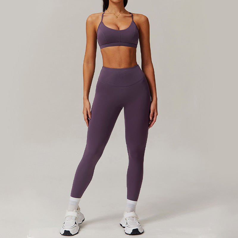 Thin straps sports Bra + High-waist leggings 2-piece set